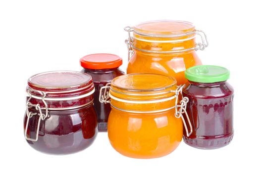 Jars of jam on a shelf