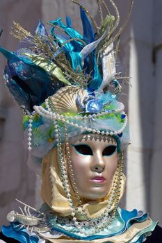 Portrait of a blue person at the 2014 Annecy venetian carnival, France