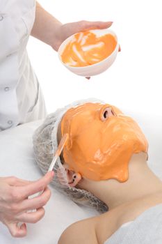 Beauty salon, applying of Alginate Peel-Off Powder facial Mask