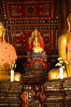 ancient burmese style buddha images at temple hall,Lampang,Thailand