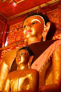 ancient burmese style buddha images at temple hall,Lampang temple,Thailand