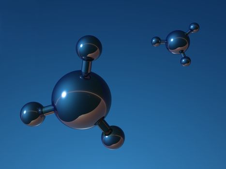 abstract molecule model on blue background - 3d illustration