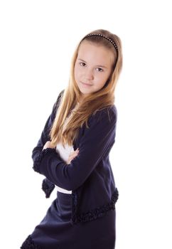 Cute schoolgirl in uniform isolated on white