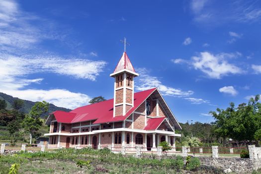 Christian Church of Tuk-Tuk Villagee to Samosir Island. Lake Toba, North Sumatra, Indonesia.