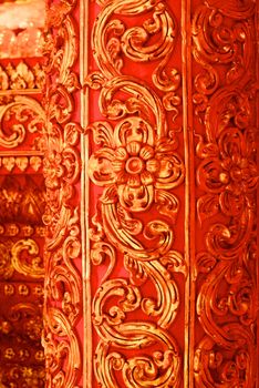 high complicated stucco work showing of traditional thai pattern that decorated with mirror and precious stone,Lampang temple,Thailand