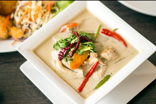 thai cuisine- tom kha kai -chicken in coconut milk soup