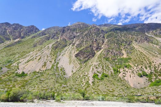 Summer landscape with Russian Caucasus green mountains