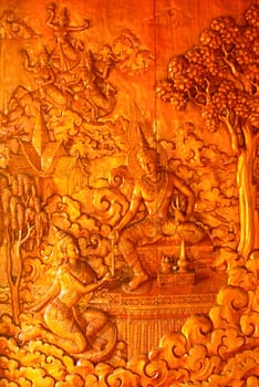 the detail of  handcraft wood carving for decorated temple,showing of thai pattern,Lampang temple,Thailand