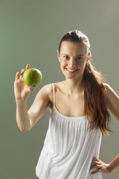 healthy woman with an apple