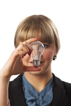 young woman and a light bulb