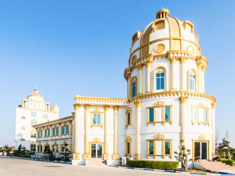 The School buildings in European style, view from road, Thailand.