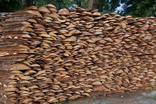 freshly sawn wood plank stack