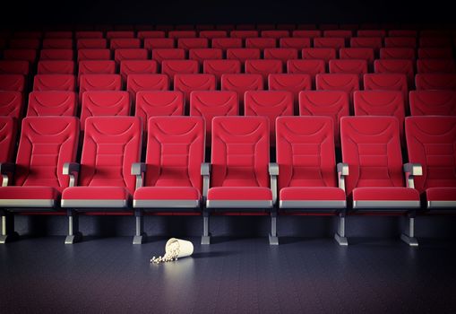 cinema interior and popcorn on the floor. cretive concept