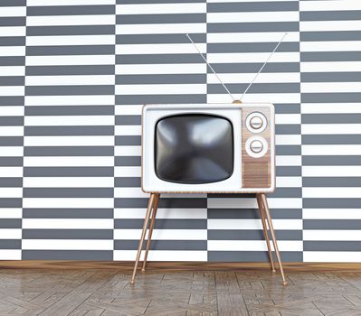 vintage television over white& black  background. 3d concept