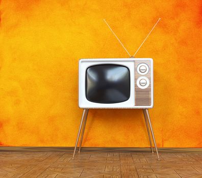 vintage television over orange background. 3d concept