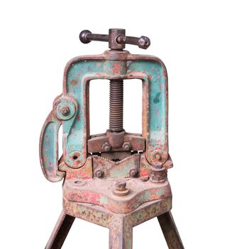 Old rusty pipe vice isolated on white  with clipping path