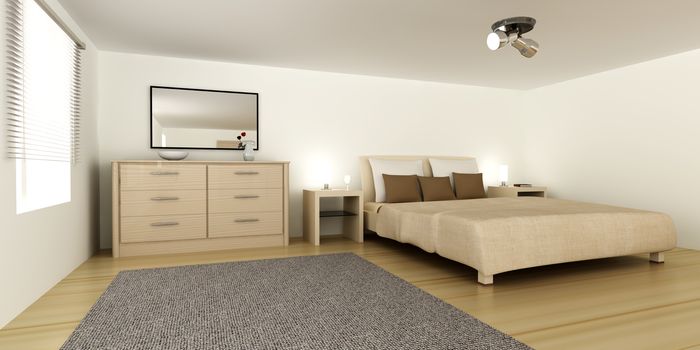 Interior visualization of a Bedroom. 3D rendered Illustration. 