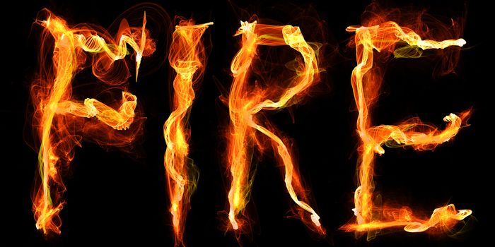 The word Fire written in flames. Digital illustration.