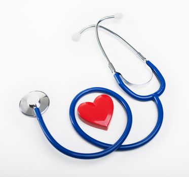Blue stethoscope and heart shape, cardiovascular diseases and prevention concept.