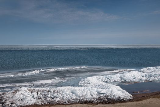 Ice hummocks in Arctic region. Horizontal photo