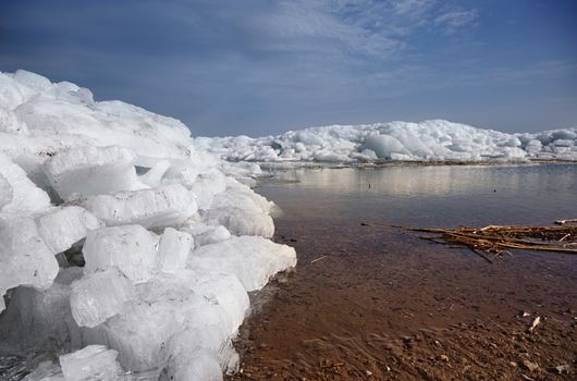 Ice hummocks in Arctic region. Horizontal photo