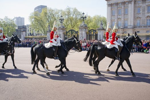 LONDON, UK – APRIL 16, 2014: Changing the Guard at Buckingham Palace in London