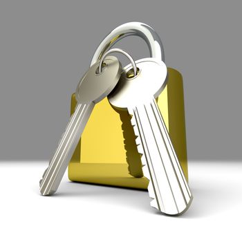 A padlock with keys. 3D rendered Illustration. 