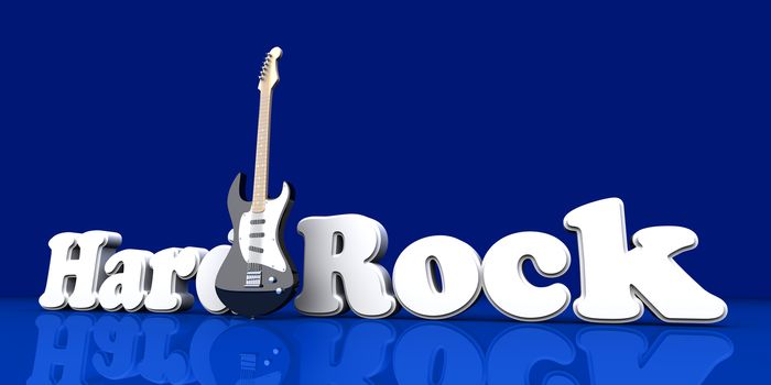 Hardrock word with a guitar. 3D Illustration.