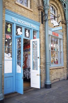 LONDON, UK – APRIL 16, 2014: Shop dedicated to Moomin products. The Moomins are the central characters in a series of books and a comic strip by Swedish-Finn illustrator and writer Tove Jansson.