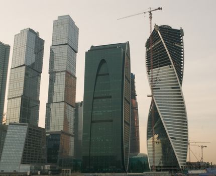 Towers of the Moscow business center in the evening at sunset
