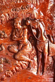 the detail of  handcraft wood carving for decorated temple,showing of thai pattern,Lampang temple,Thailand