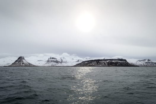 the iceland mountains and lake around snaefellsnes in winter