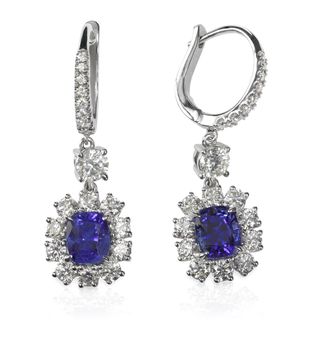 Blue Gemstone and diamond earrings. Genuine Fine Jewelry