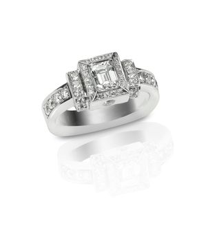 Beautiful diamond wedding ring set with multiple diamonds within a gold or platinum setting