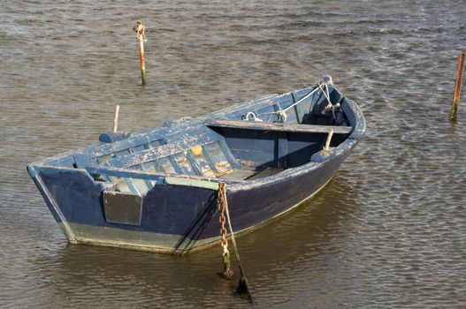 Fishing boat anchored in the pond