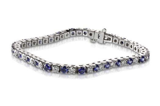 Diamond and Sapphire Tennis Bracelet isolated on white
