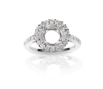 Halo DIamond Engagment Wedding Ring Setting top view with no stone set. Isolated on white background