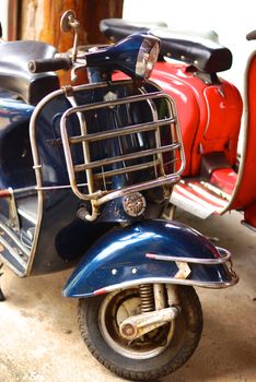 classic blue lambretta scooter,shallow focus