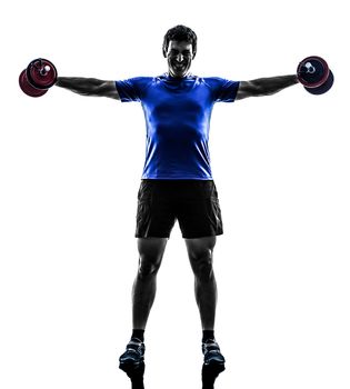 one  man exercising weight training on white background