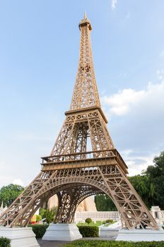 eiffel tower  is reproduced to mini size in mini siam, Thailand.