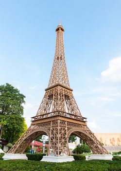 eiffel tower  is reproduced to mini size in mini siam, Thailand.