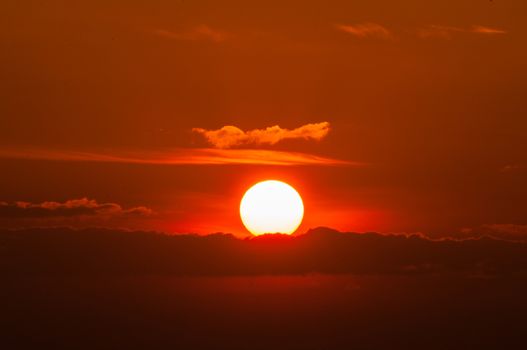 Beautiful sunrise big the sun and cloud