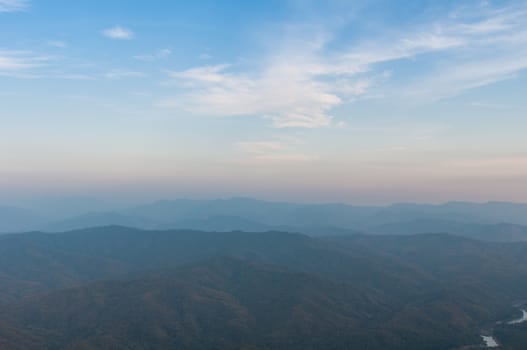 View mountains and streams with blue sky