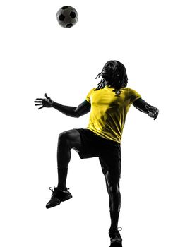 one black Brazilian soccer football player man in silhouette studio on white background