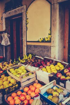 Retro Filtered Rustic Fruit Market In Italy