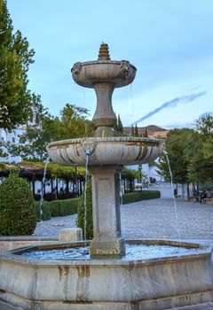 Fountain Sculpture Walking Street Evening Carrera Del Darro Albaicin Granada Andalusia Spain  