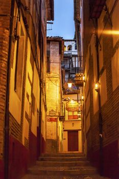 Narrow Walking Street Hotels Evening Carrera Del Darro Albaicin Granada Andalusia Spain  