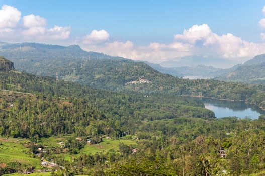 Mountain landscape of Sri Lanka. View of Kotmale Reservoir.