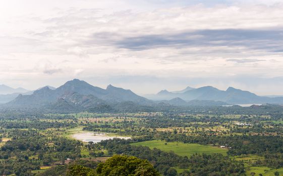 Mountain landscape of Sri Lanka. View from Sigiriya Rock Temple.