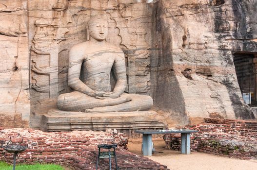 Samadhi Buddha statue carved in Granite at Gal Vihara in Pollonaruwa, Sri Lanka